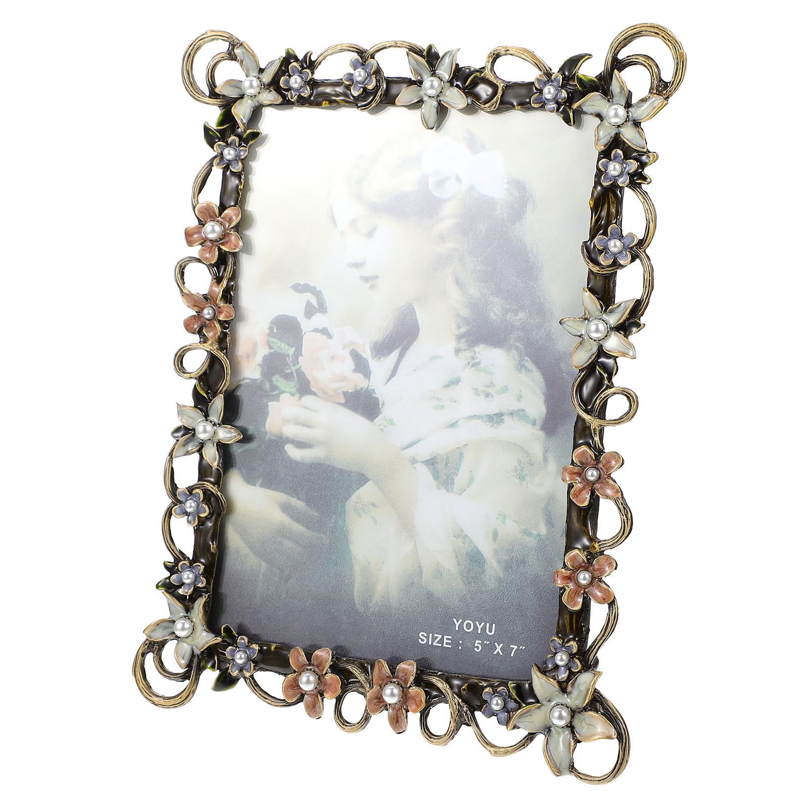 Cadre photo vintage de table en verre et métal pour salon