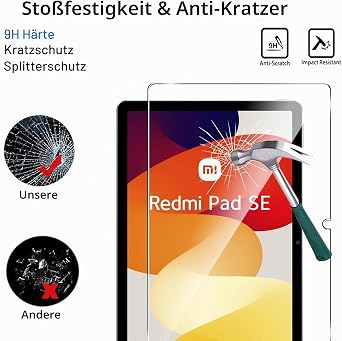 Fitudoos [ 2 Pezzi Panzerglas Schutzfolie für Xiaomi Redmi Pad SE & Xiaomi Redmi Pad 2 11 Zoll9H Härte glasklare DisplayschutzfolieAnti-Fingerprintentspiegelt Kratzfest.