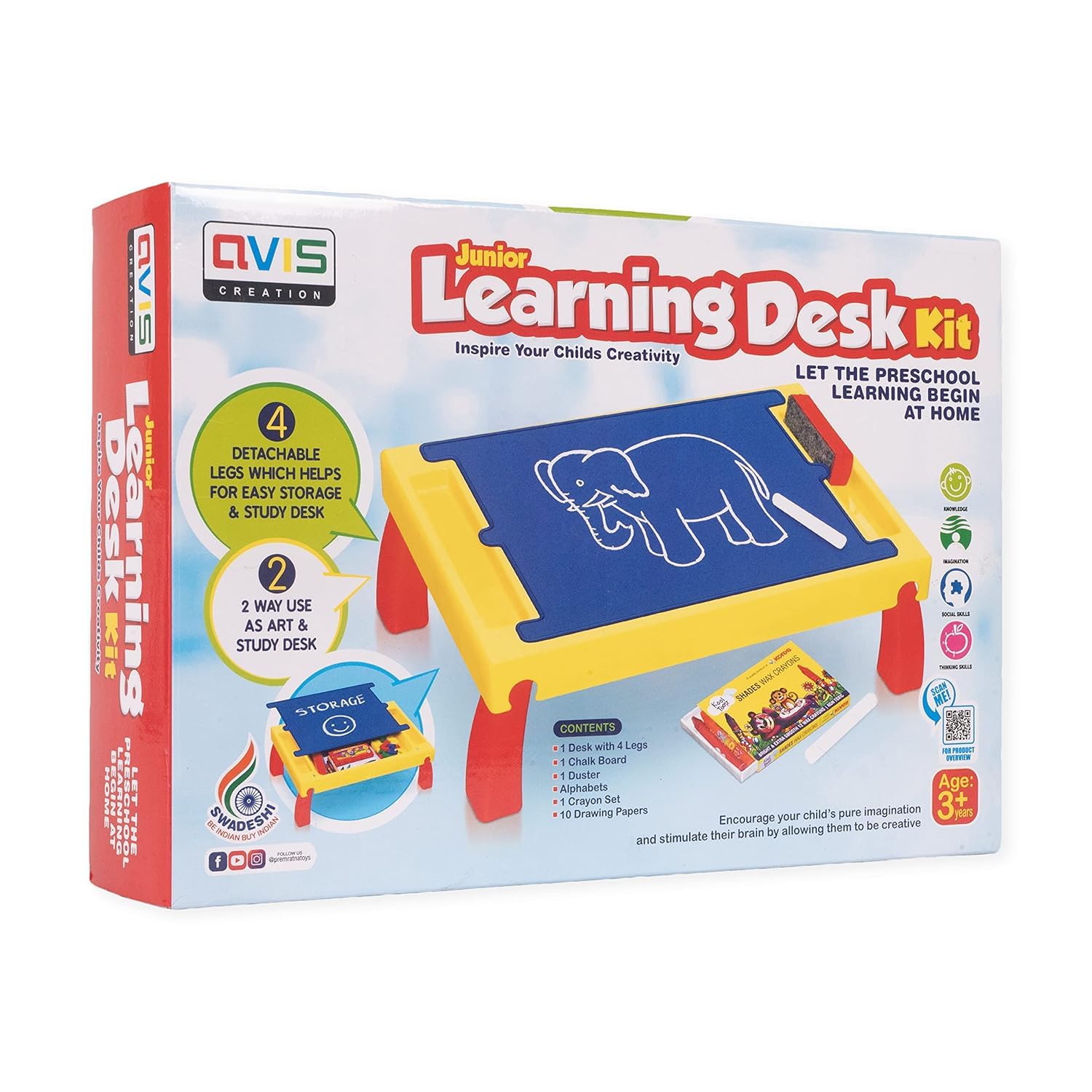 PamPam Junior Learning Desk Kit, Educational Study Table with Chalkboard, Storage and Art Desk for Kids Age 3+-image-1