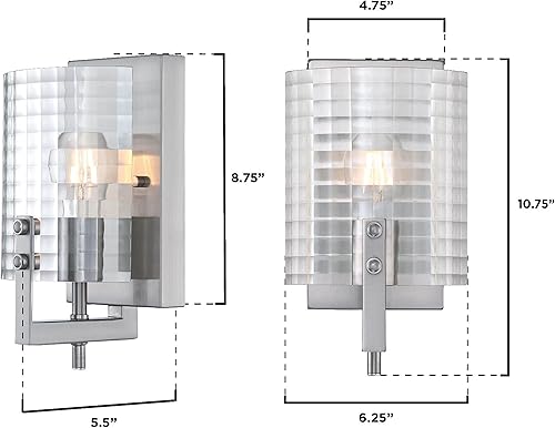 Miniatura 3 de Westinghouse Enzo James - Aplique de pared, 1 luz, cristal de gofre de níquel cepillado