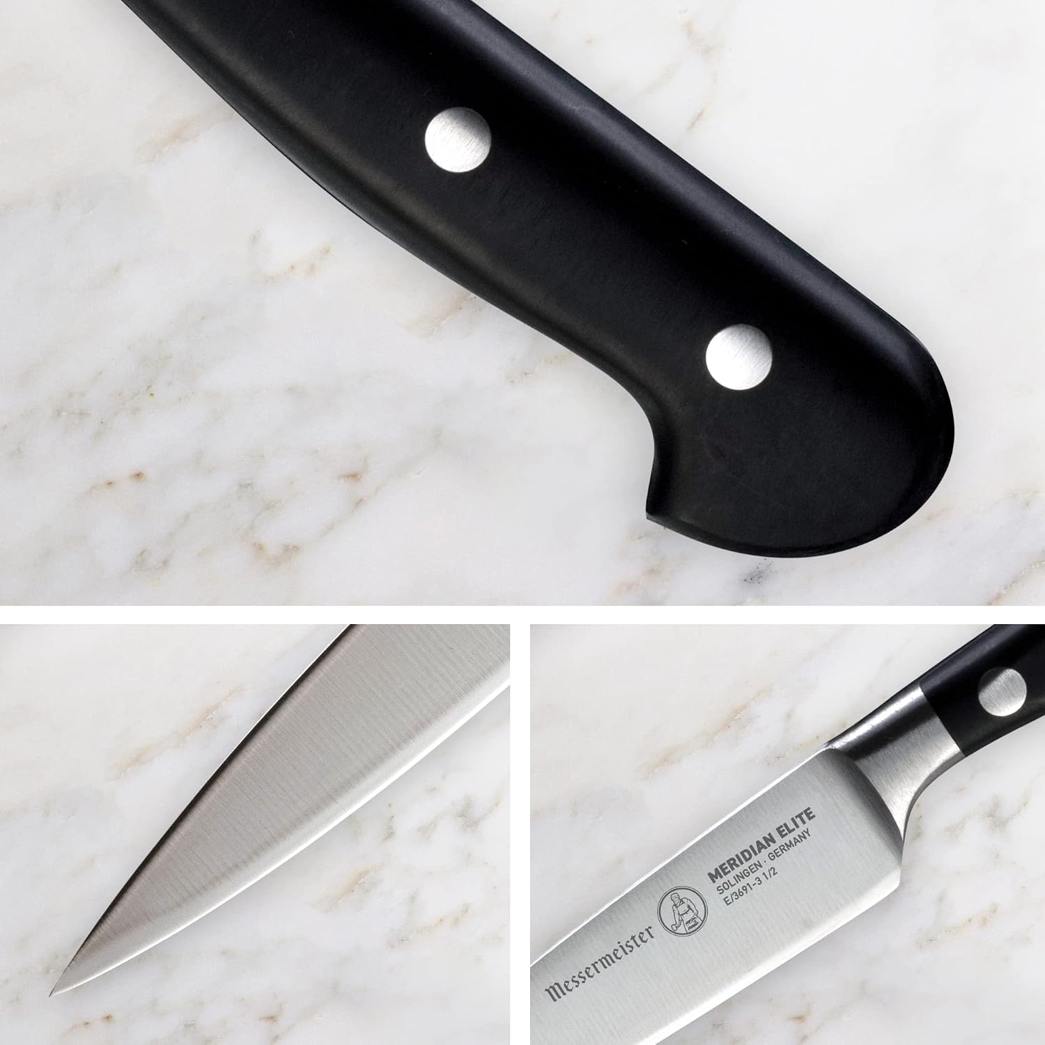Messermeister Meridian Elite Starter Set - Includes 8" Chef's Knife, 6" Utility Knife & 3.5" Paring Knife - Rust Resistant & Easy to Maintain