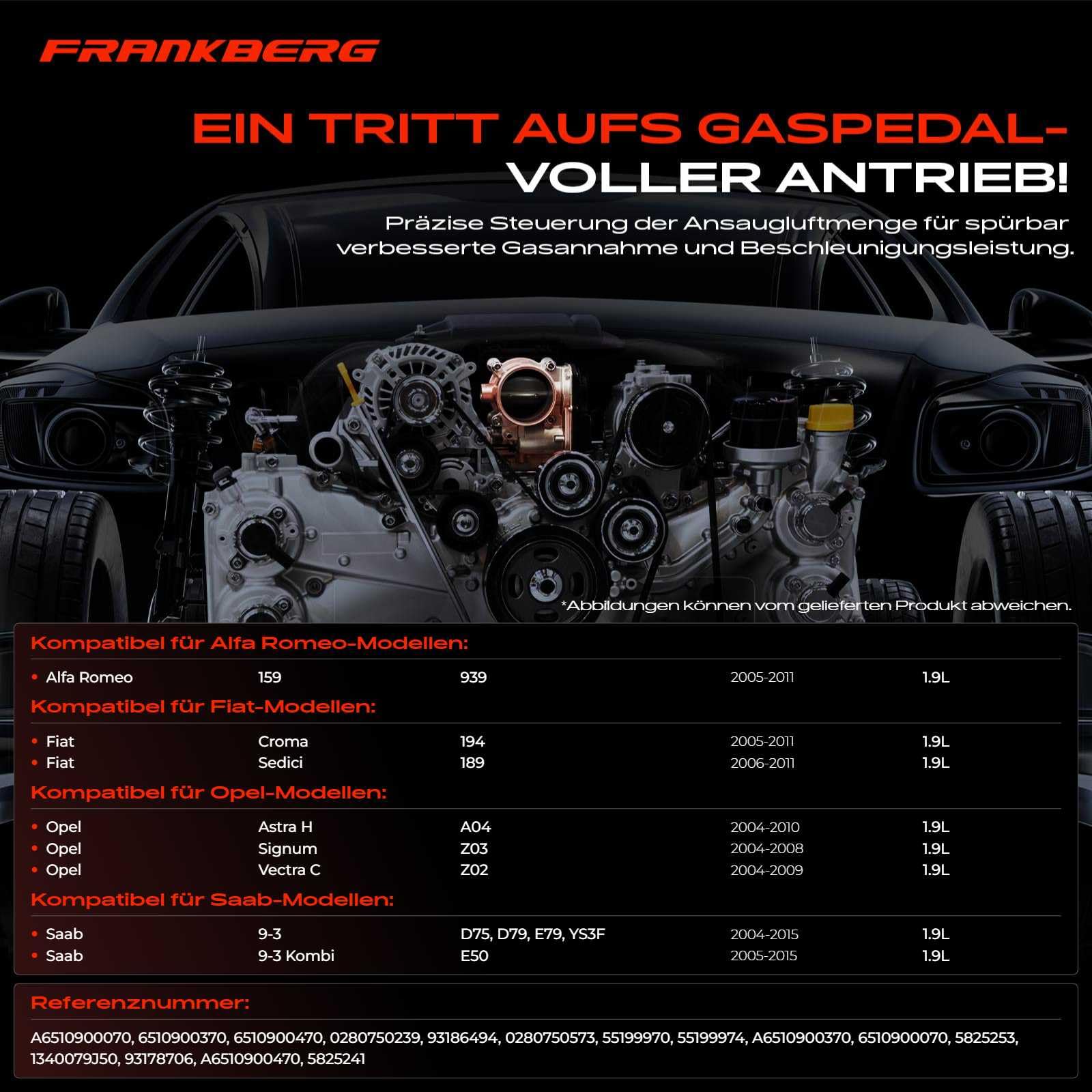 Frankberg Drosselklappenstutzen Kompatibel mit 159 939 159 Sportwagon 939 Croma 194 Croma Kasten/Kombi 194 Grande Punto 199 Sedici 189 Astra H A04 Replace# 93178706