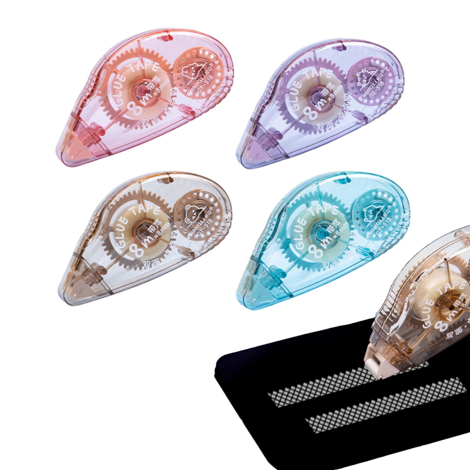 4pcs Cinta Pegamento Roller Celo Doble Cara Doble Cara, Listo Para Usar, Transparente, 8m X 8mm Perfecto Para Álbumes De Recortes, Manualidades, Foto, Escuelas Y Oficinas. (Rosa, Azul, Morado, Marrón)