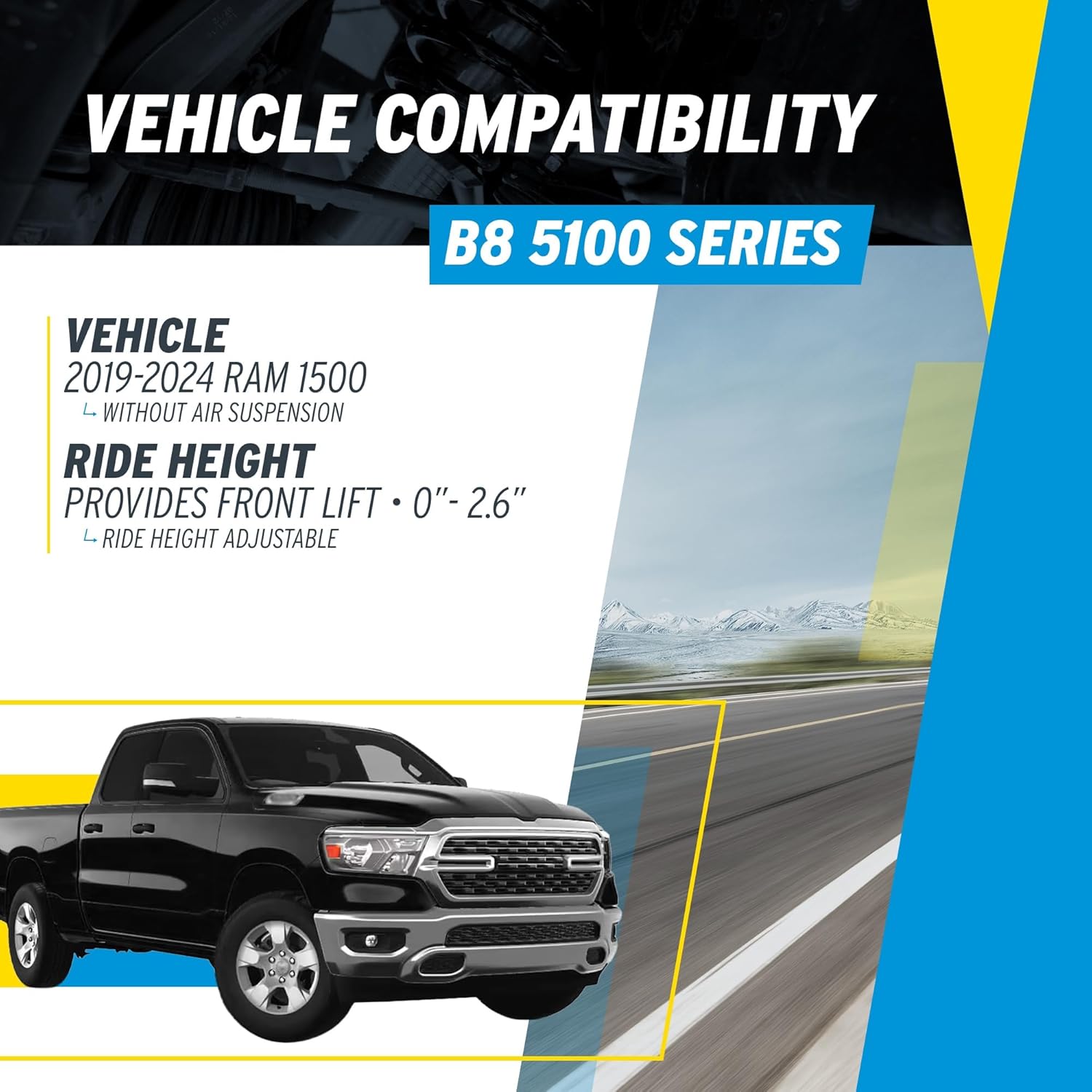 Bilstein Pair of Front B8 5100 Series Shocks Compatible with 2019-2024 RAM 1500 w/o Air Suspension Provides 0-2.6" Front Lift | Easy Installation | Smooth Performance