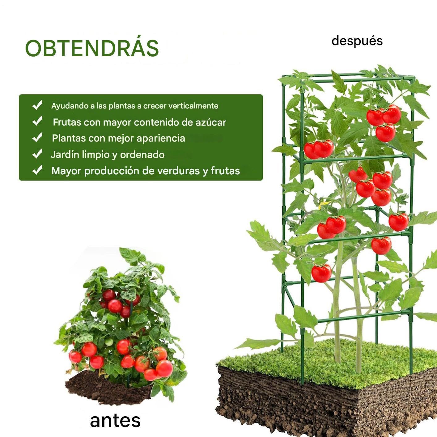 Entutorado para Tomates Soporte Cuadrado Ajustable en Altura de 3 Piezas | Tutor de Plantas Resistente para Judías Pepinos Verduras Rosas Peonías Macetas Bancal Elevado Jardín Patio Césped