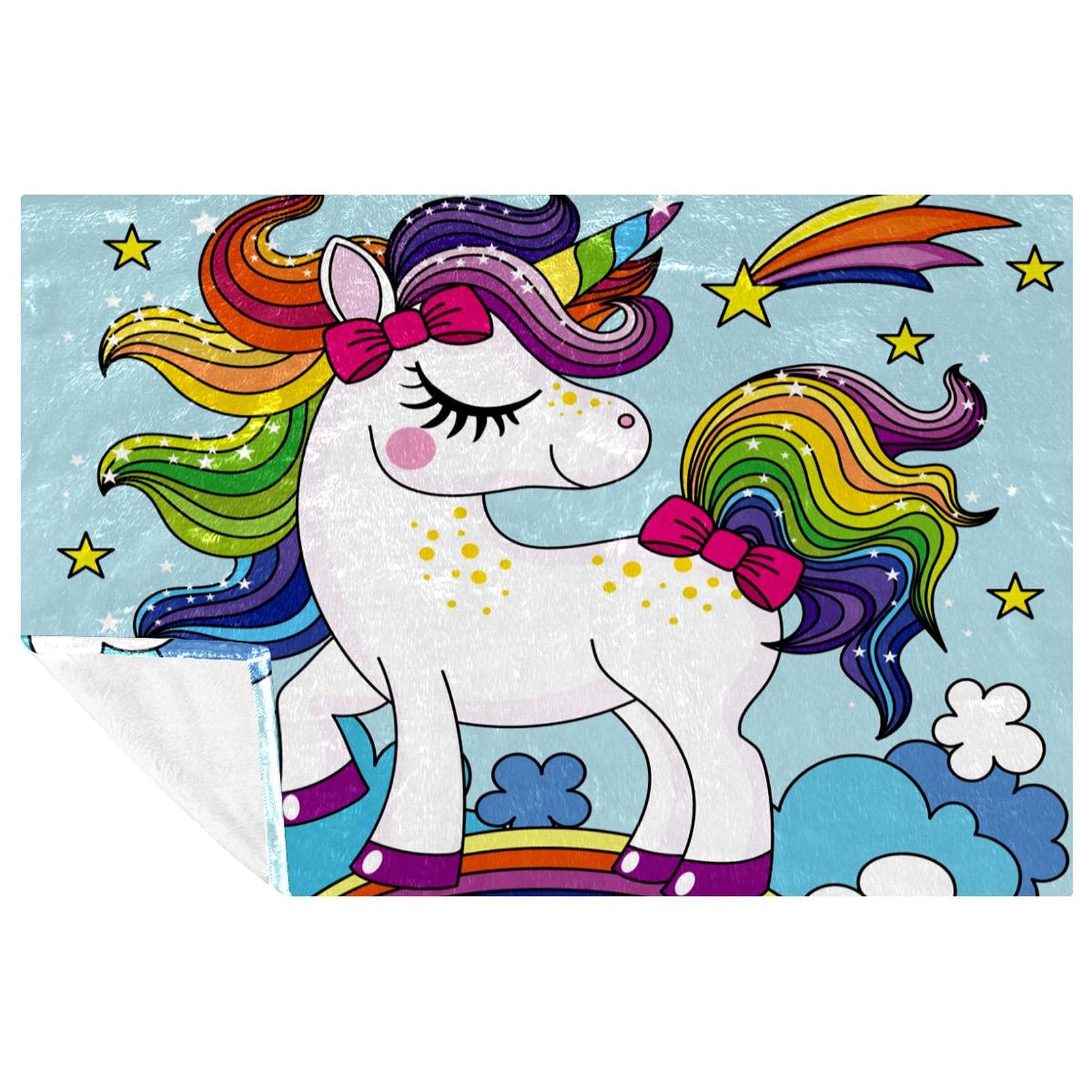 Couverture licorne bleue plaid chaud pour lit canape et voyage