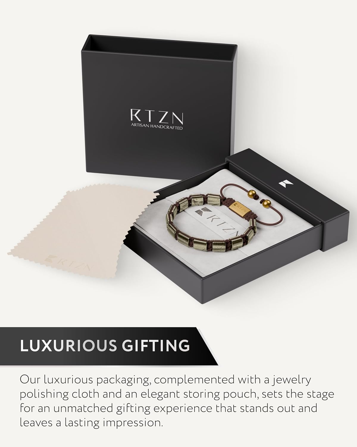 RTZN® Pyrite Bracelet for Men – Premium Artisan Handcrafted Authentic Pyrite Stone Bracelet – Adjustable 8.5mm Men Beaded Bracelet – Symbol of Strength, Good Luck & Ambition