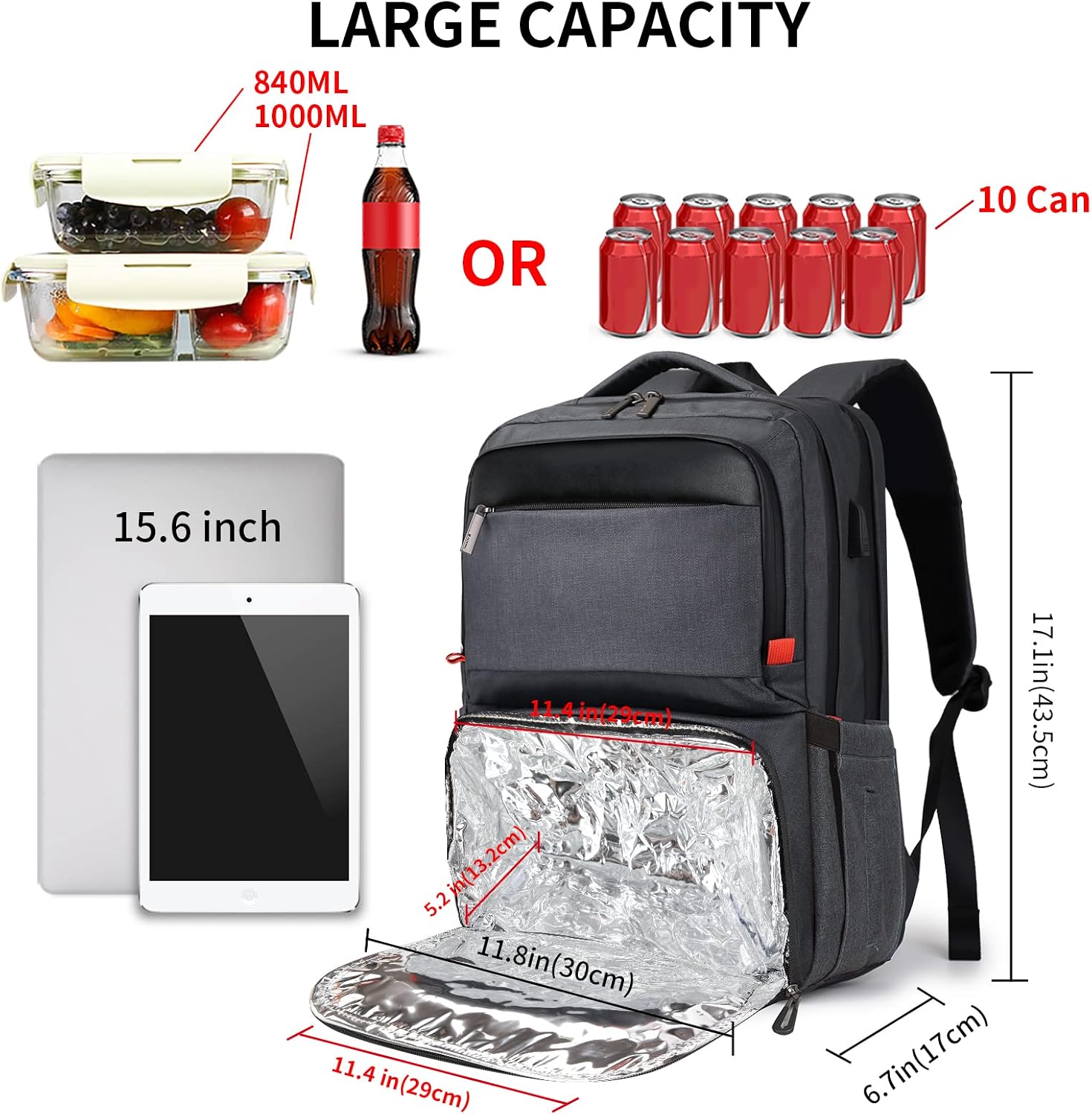 Lunch Backpack for Women, Insulated Cooler backpack with lunch compartment, College School Bookbag with USB Port, Fits 15.6 Inch Laptop, Waterproof Backpack Food Bag for Work Beach Camping Picnics…