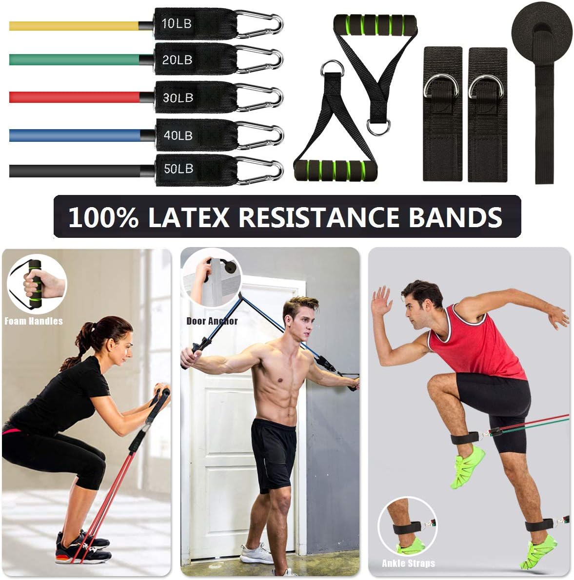 23 Pack Resistance Bands Set Workout Bands, 5 Stackable Exercise Bands 5 Loop Resistance Bands 2 Core Sliders – Door Anchor Handles Ankle Straps Carry Bag Instant Cooling Towel Wrist Wraps