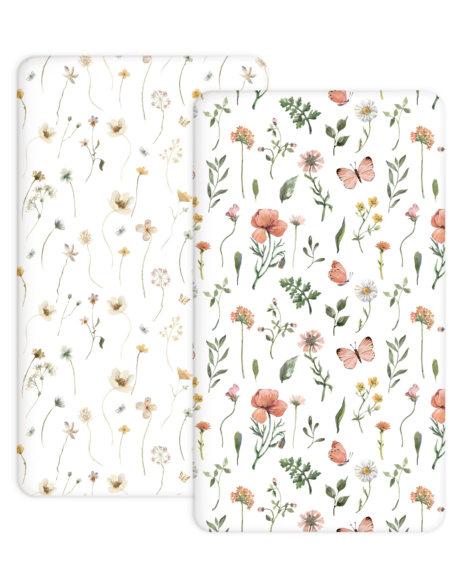 Bedside Bassinet Sheets 2 Pack, 33" x 20" Fitted Sheets, Butterfly Garden