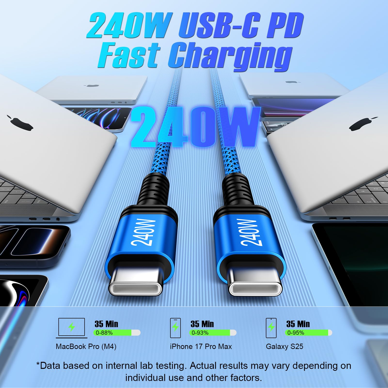Cable USB C de 10 pies de 240 W USB C a USB C, cable de carga rápida USB C a USBC para iPhone 16 Pro Max/16e/15 Pro, Samsung A17 A16 A36 A54 S25, MacBook Pro/Air, portátil, iPad, Pixel 10/10 Pro XL