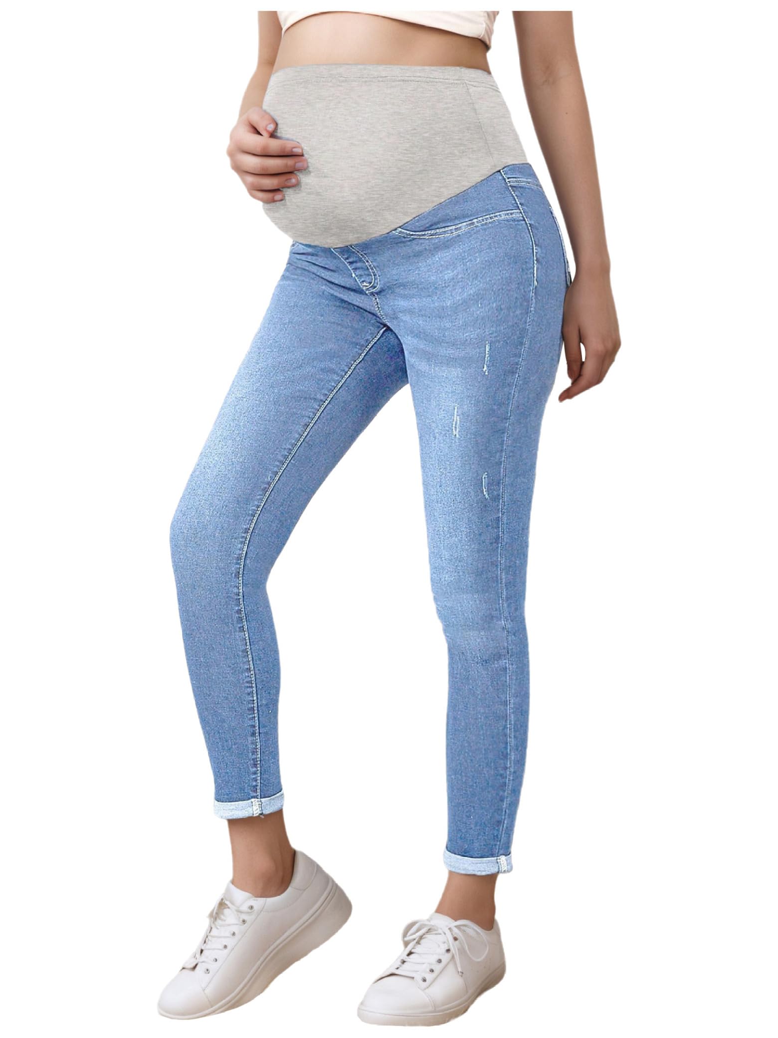 Pantalones vaqueros de maternidad elásticos para embarazadas, ajustados, con banda para mujeres embarazadas