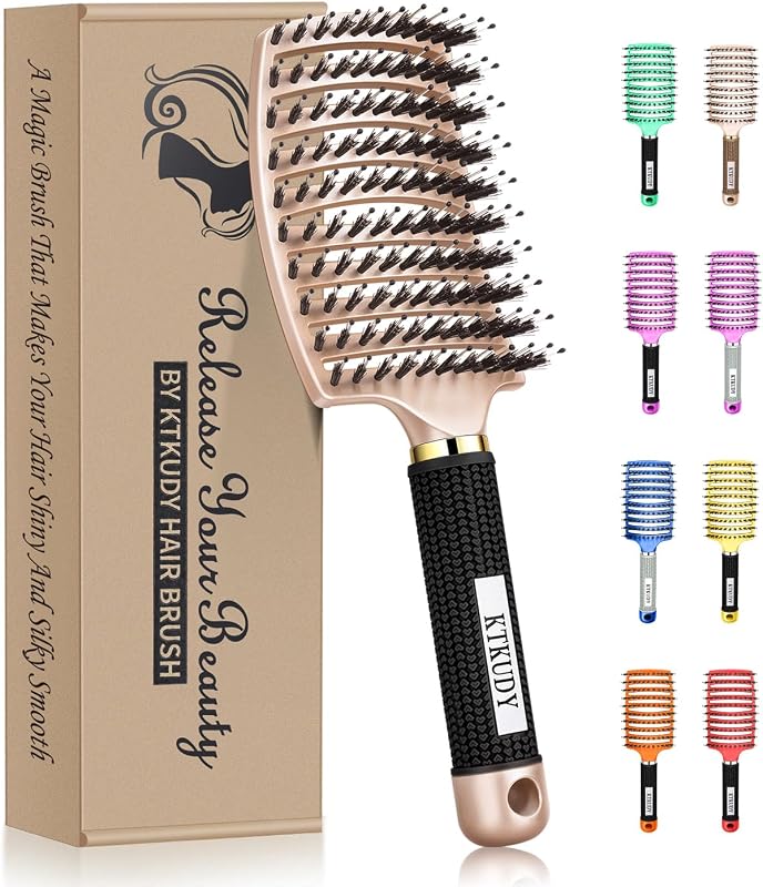 Detangling Brush for Women & Kids, Wet & Dry Hair, All Hair Types | Less pulling & breakage, Boar bristles tame frizz & add shine, Vents for faster blow-drying, Lightweight 4 oz, Non-slip grip