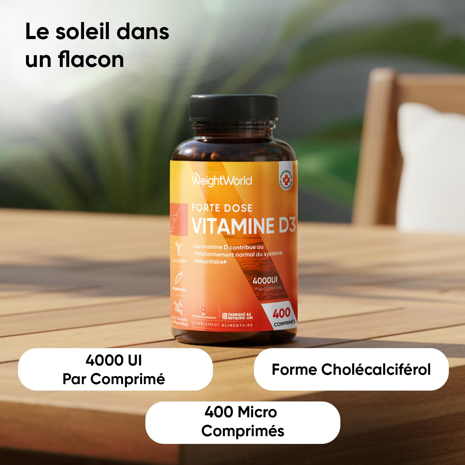Vitamine D3 4000ui, 400 Micro Comprimés (pour +1 An), Vit D Cholécalciférol