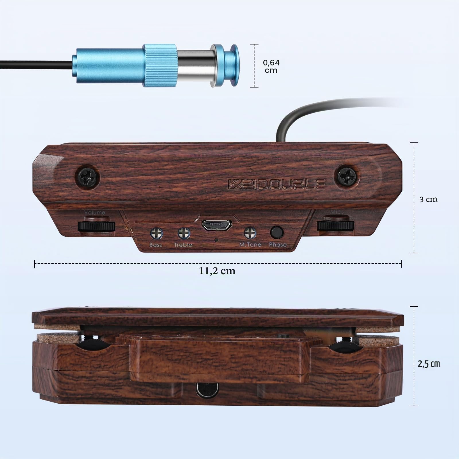 Pastilla de guitarra acústica recargable con fonocaptor activo de hueco de resonancia, pastilla ajustable para guitarra con bobina magnética, control de volumen incorporado, micrófono acústico para