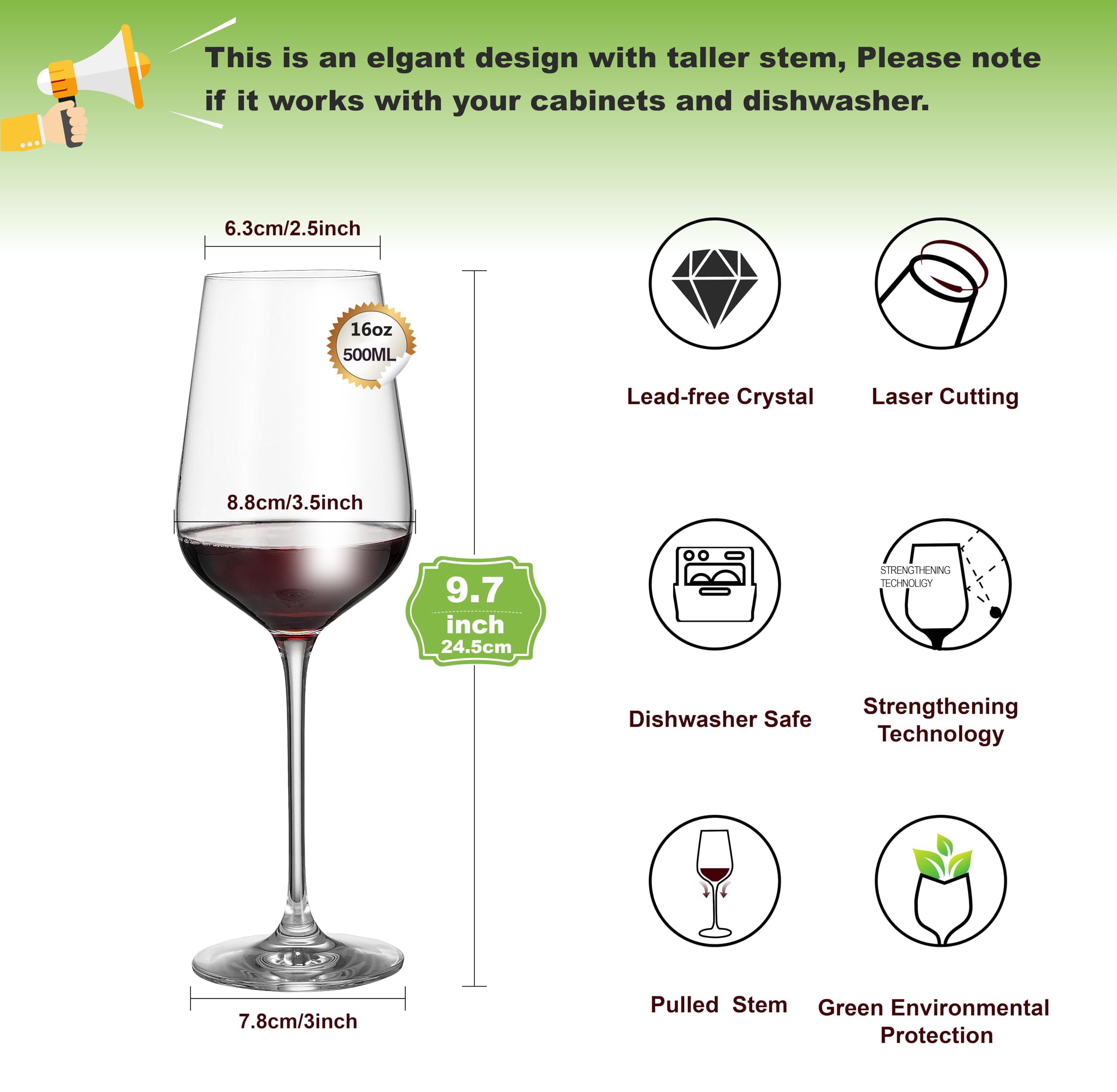 AILTEC Weingläser-Set, Kristallglas mit Stiel, zum Trinken von Rot/Weiß/Cabernet-Wein, als Geschenkset, klare, bleifreie Premium-geblasene Glaswaren (540 ml, 6 Stück)