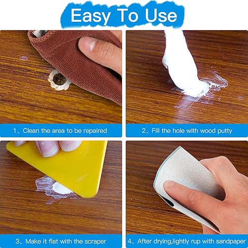 Miniatura 4 de DEWEL Relleno de masilla de madera, relleno de madera a base de agua blanco (7 onzas) para rellenar agujeros, grietas, reparación de arañazos en