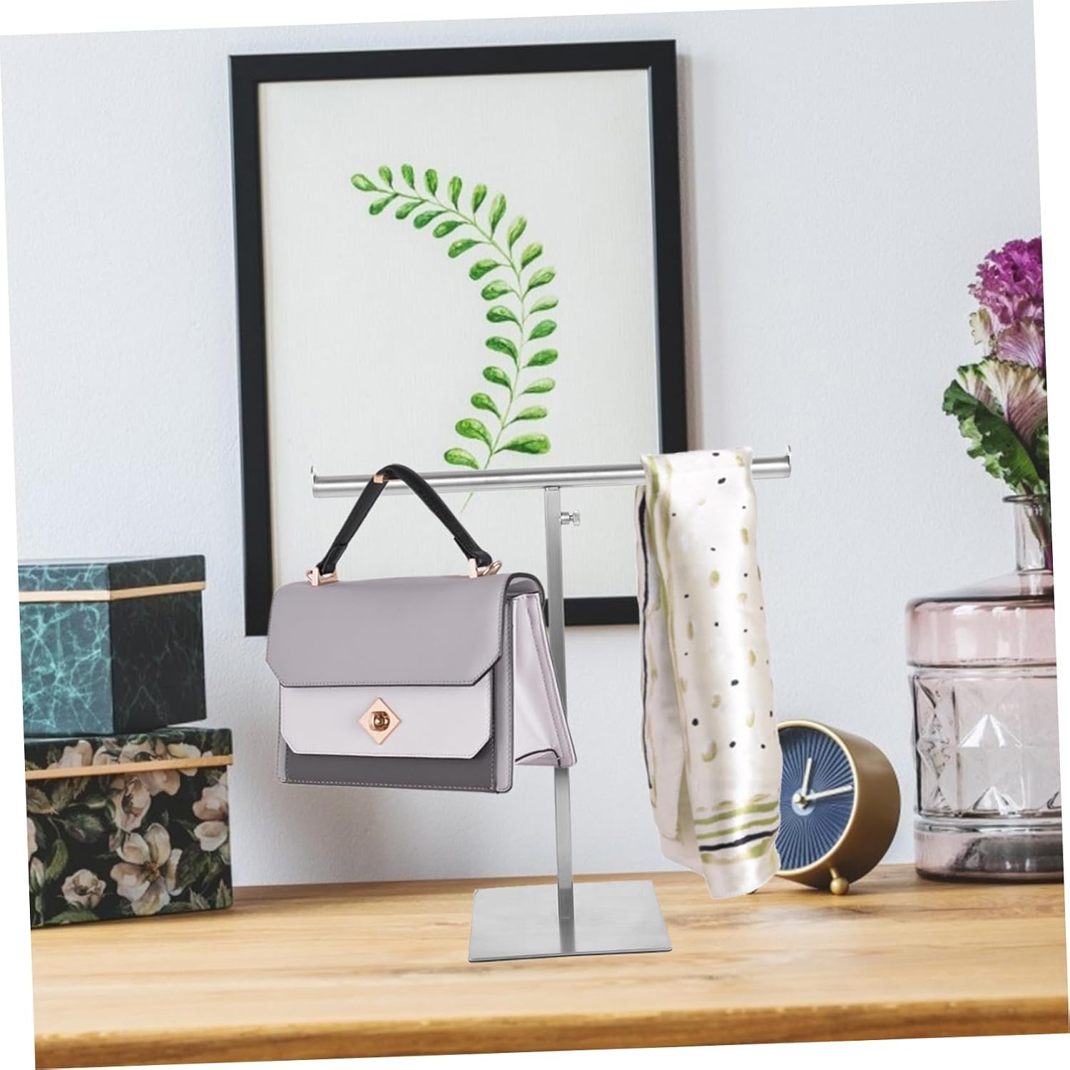 Adjustable Stainless Steel Purse Rack Handbag Display Stand Metal Bag Hanging Hanger for Retail Store and Boutique Use
