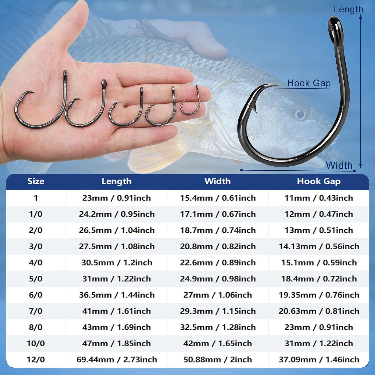 9KM DWLIFE Circle Hooks 25pcs 4X Strong Fishing Hooks – High Carbon Steel, Non-Offset Closed Eye, Wide Gap for Catfish, Striped Bass, Salmon –Circle Hooks for Saltwater & Freshwater