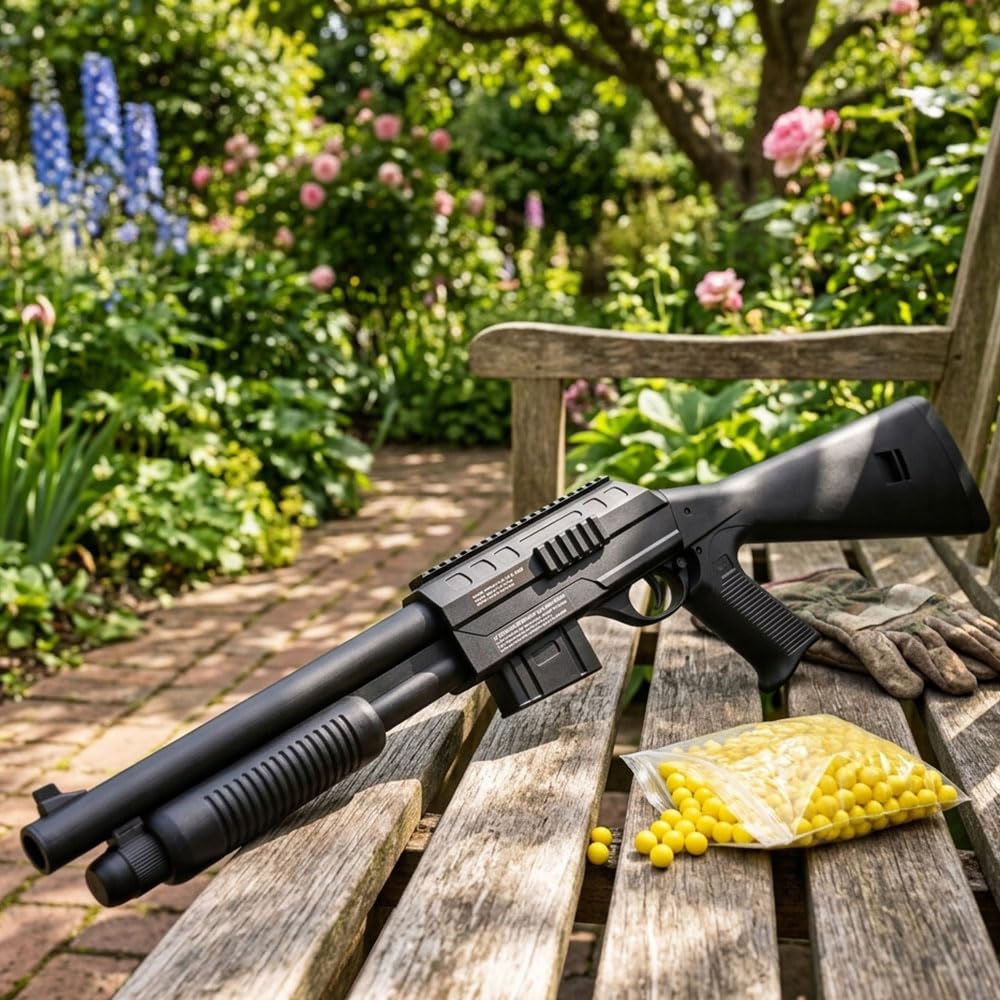 Airsoft Réplique de Fusil à Pompe à Billes 75 cm Factice, 0,44 Joule, Tir Coup par Coup, 18 Billes Incluses