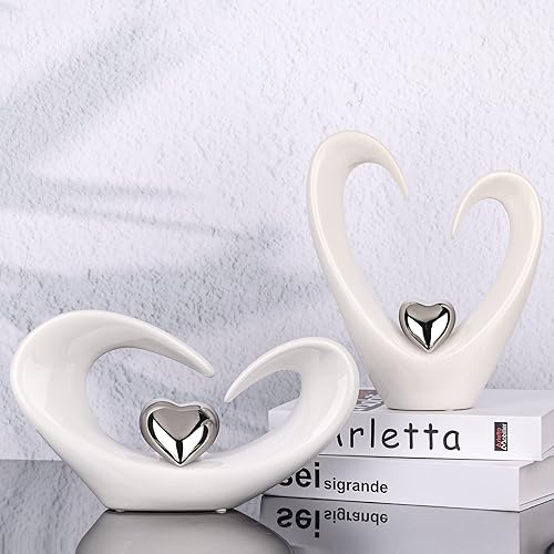 Miniatura 6 de Escultura de cerámica de corazón de oro blanco, arte moderno, decoración del hogar, estatua, mesa auxiliar, decoración para sala de estar, oficina,