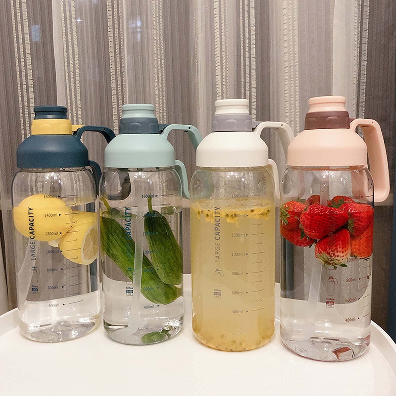 XINGYU Bouteille d'eau de sport, 1,8 L, portable, en plastique, anti-fuite, tasse de voyage avec sangle de paille graduée, pour sports de plein air, bleu foncé