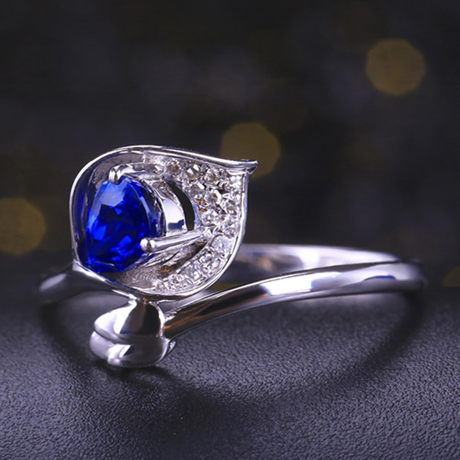 Anello eternità in oro bianco 18 carati con zaffiro blu e pera, anello di coppia con zaffiro blu da 0,7 carati e diamante, misura 13 (16,9), 53 (16,9), metallo prezioso, zaffiro, 53 (16.9), Metallo,