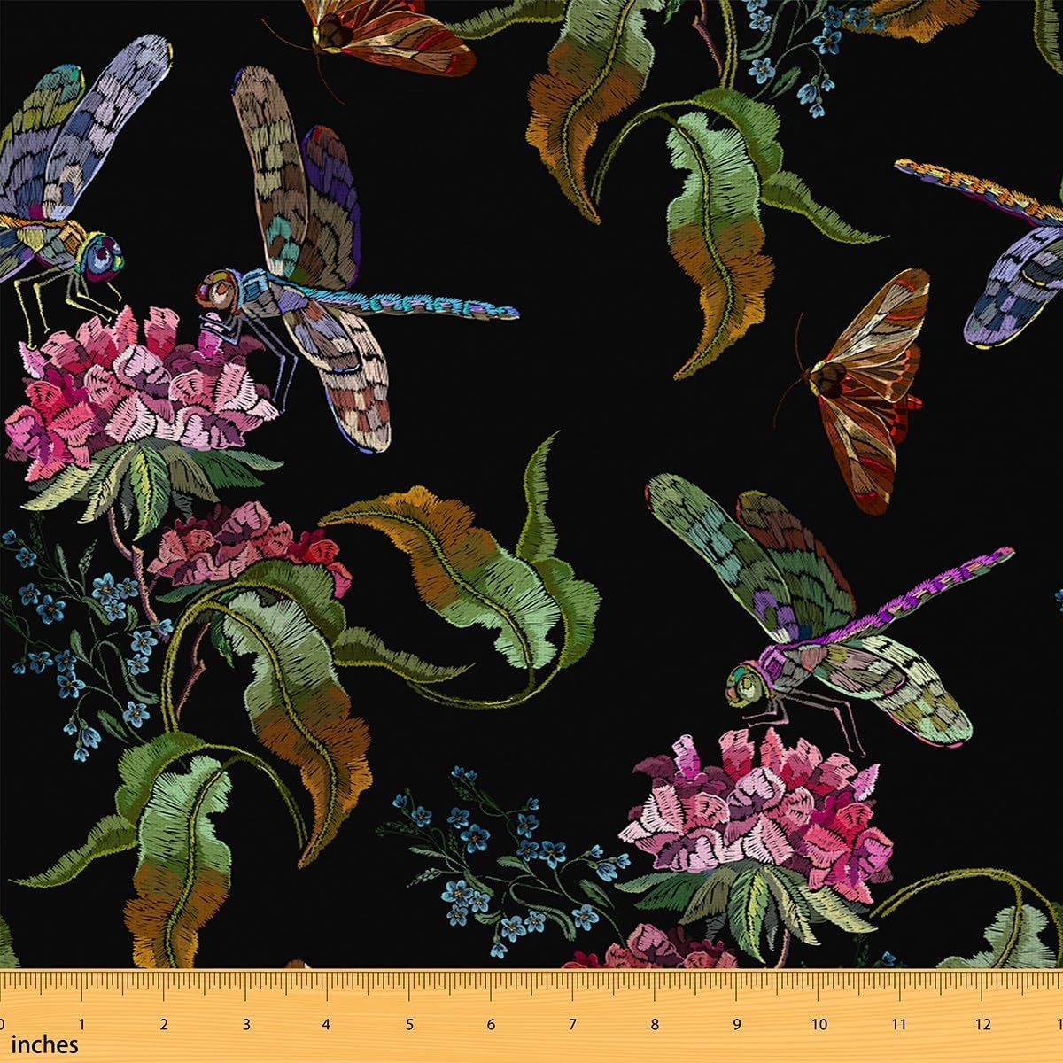 Wild Dragonfly Fabric by the Yard Vintage Watercolour Flower Leaves Upholstery Fabric Moth Wild Animals Waterproof Fabric 92 x 150 cm
