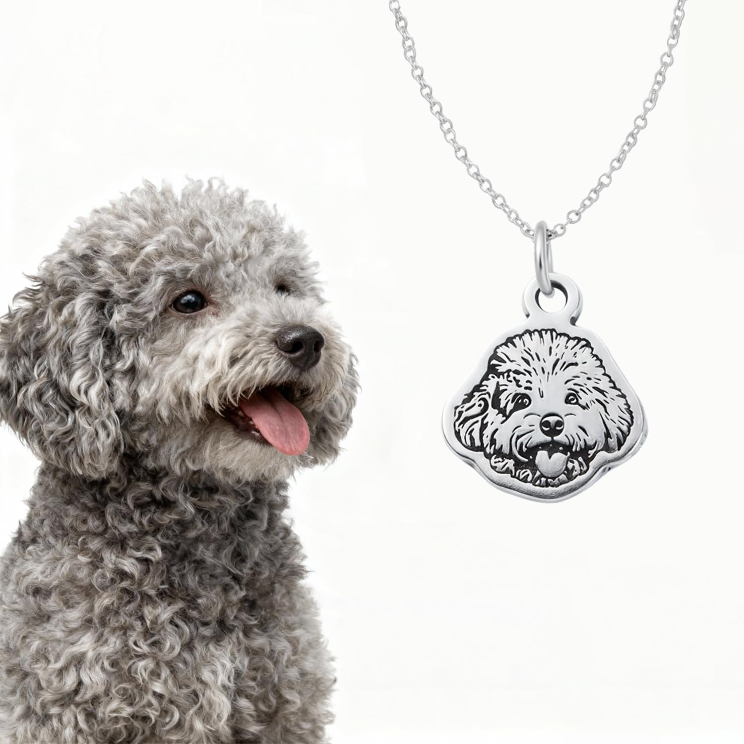 Personalized Pet Portrait Memorial Necklace - Stainless Steel Custom Engraved with Photo, Name & Date, Keepsake Jewelry Gift for Dog Mom, Cat Dad, Animal Lovers (Adjustable Chain)