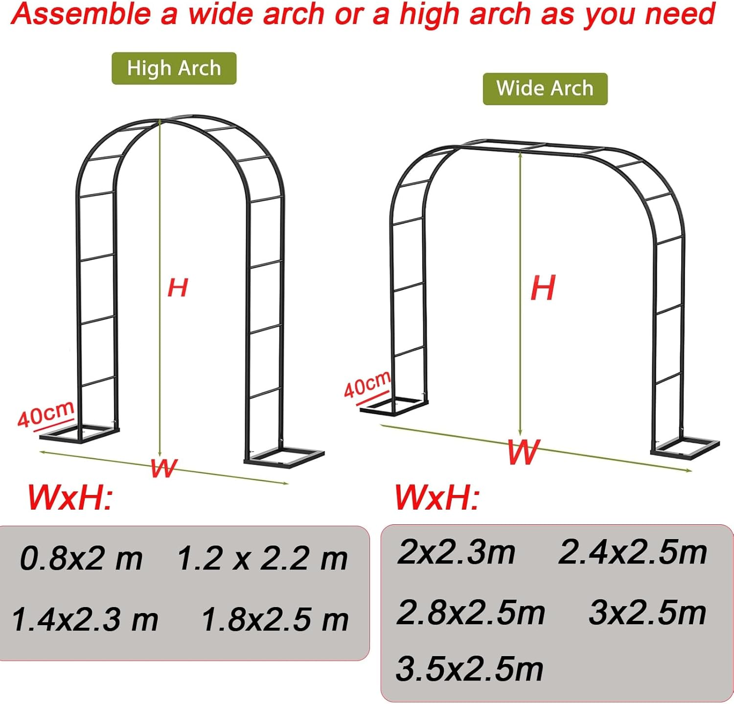 Iron Arch Trellis for Climbing Plants - Durable Waterproof Metal Garden Arbor for Roses & Vines, Multifunctional Black Garden Archway, 1.8x2.5x0.4m