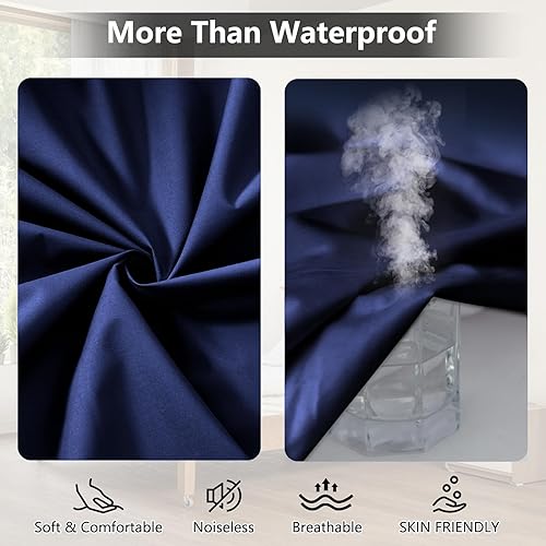Miniatura 2 de Protector de colchón matrimonial, transpirable, impermeable, silencioso, azul marino, se adapta a colchones de hasta 18 pulgadas de profundidad,
