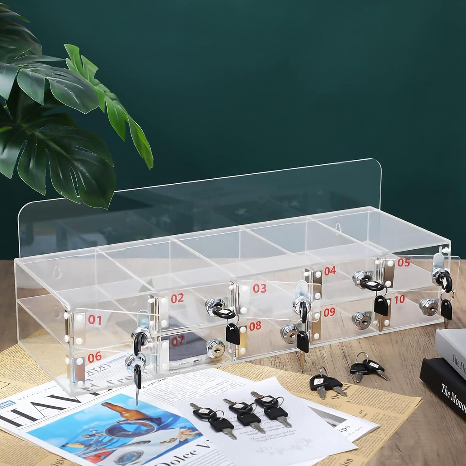 壁掛け式携帯電話収納ナイザー &ndash; 60個のコンパートメントと安全なロックと鍵付き。教室管理や学校管理に最適 &ndash; 簡単設置