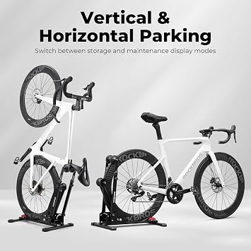 ROCKBROS Bike Stand 2-in-1 Vertical Horiz Floor Adjustable for 24-27.5 | Foldable & Space-Saving, Garage Apartment Storage, Sturdy Carbon Steel Anti-Slip, Easy Install No Tools Required