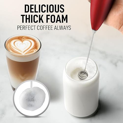 Vista 589 de Zulay Kitchen - Espumador de leche de mano con pilas AA Duracell: batidora de bebidas resistente para café, latte, capuchino y más, color aurora