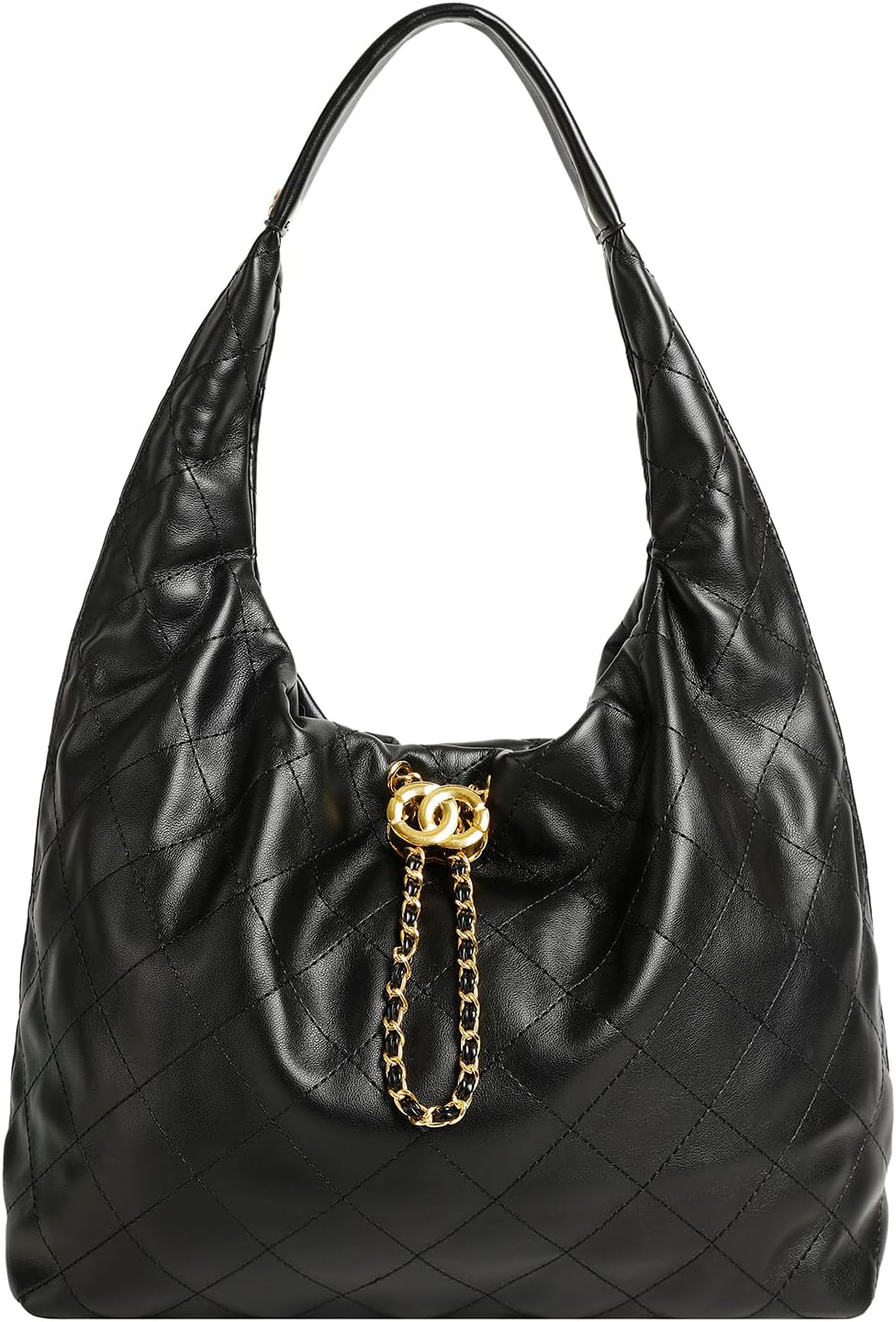 Quilted Leather Tote Handbag for Women, Soft Leather Slouchy Shoulder Bag