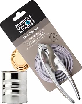Premium 2-in-1 Manual Can Opener - Taylors Eye Witness, Easy to Use Tin Opener, Kitchen Gadget Made with Built-in Bottle Opener, Sturdy Zinc Aluminum Construction with Silver & Grey Colouring