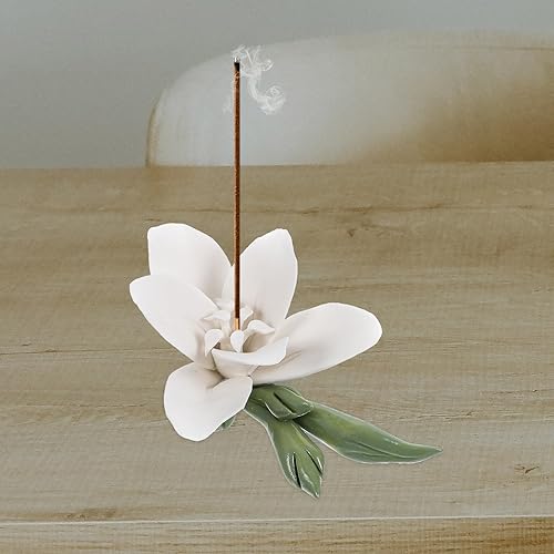 Miniatura 6 de LUOZZY Soporte para palo de incienso con forma de lirio, bandeja de incienso de cerámica, quemador de incienso de cerámica, palo de flores para sala