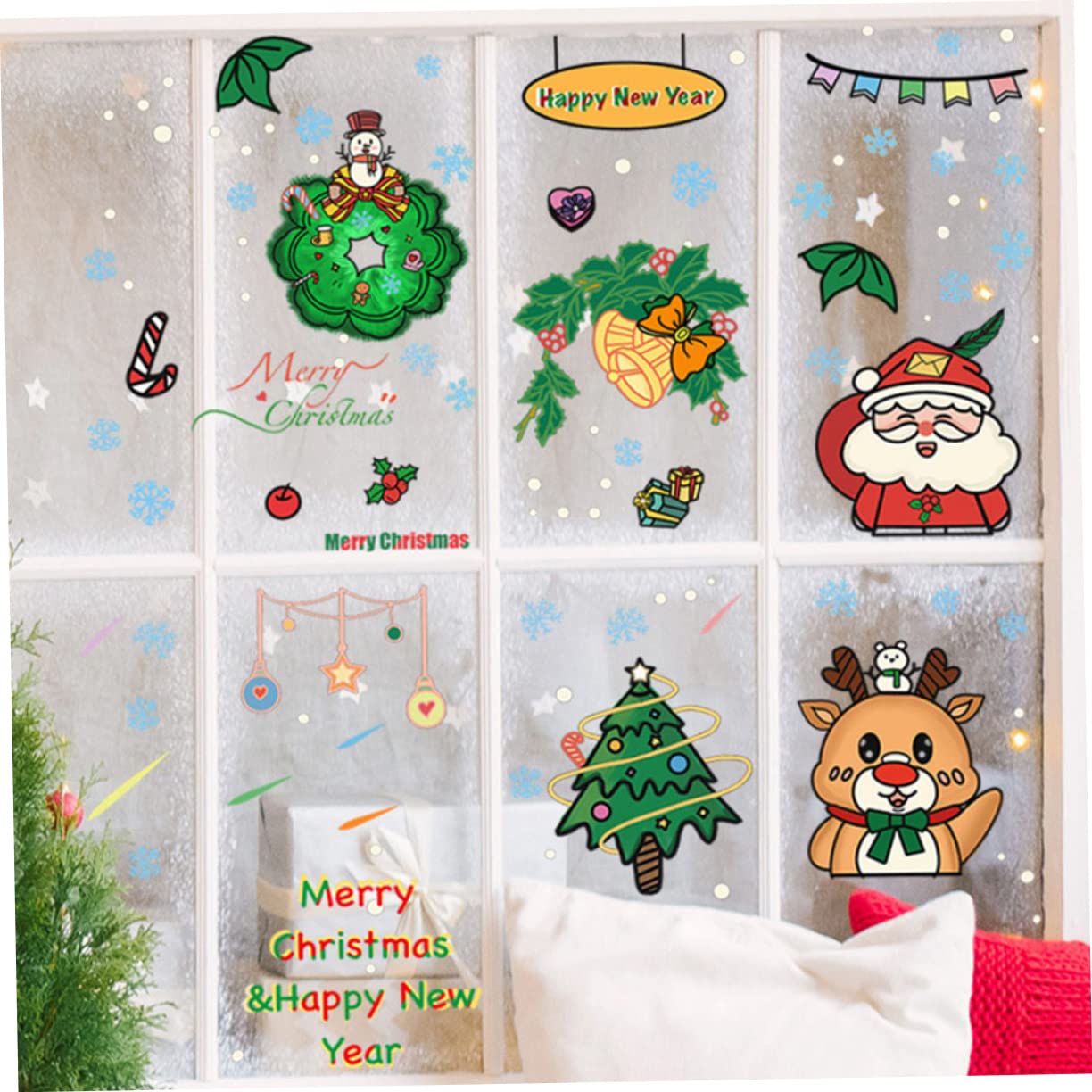 OSALADI 18pièces Stickers Muraux De Noël Autocollants De Décoration De Fenêtre Avec Motifs De Père Noël Sapin Et Rennes Décorations De Fête à Coller Sur Surfaces Lisses