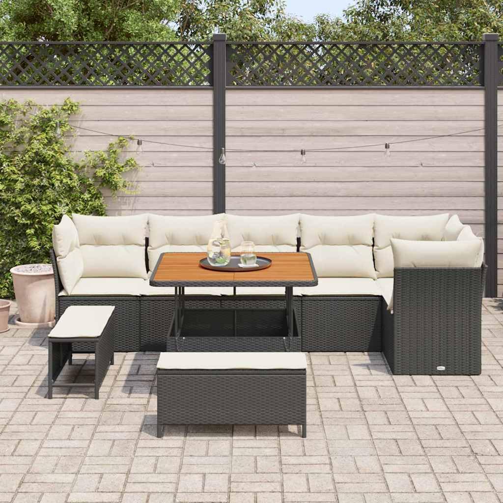 HaoChrymec, sofá de jardín Modular, poliratán, Negro y Crema, 9 Piezas