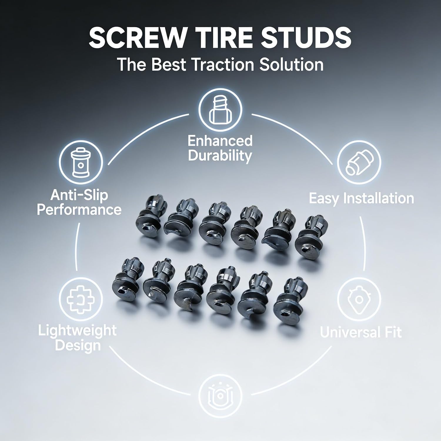 50 Pcs Screw - in Tire Studs, Tungsten Steel Aluminum, 9x16.2mm, Silver - Enhanced Traction, Durable Anti - Skid Snow Tire Spikes, Ideal for Cars Trucks Motorcycles