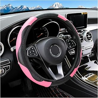 Osilly Car Steering Wheel Cover, 15 inch Carbon Fiber Microfiber PU Leather Elastic Steering Wheel Protector for Men Women, Anti-Slip Breathable Car Interior Accessories for Most Cars (Pink)