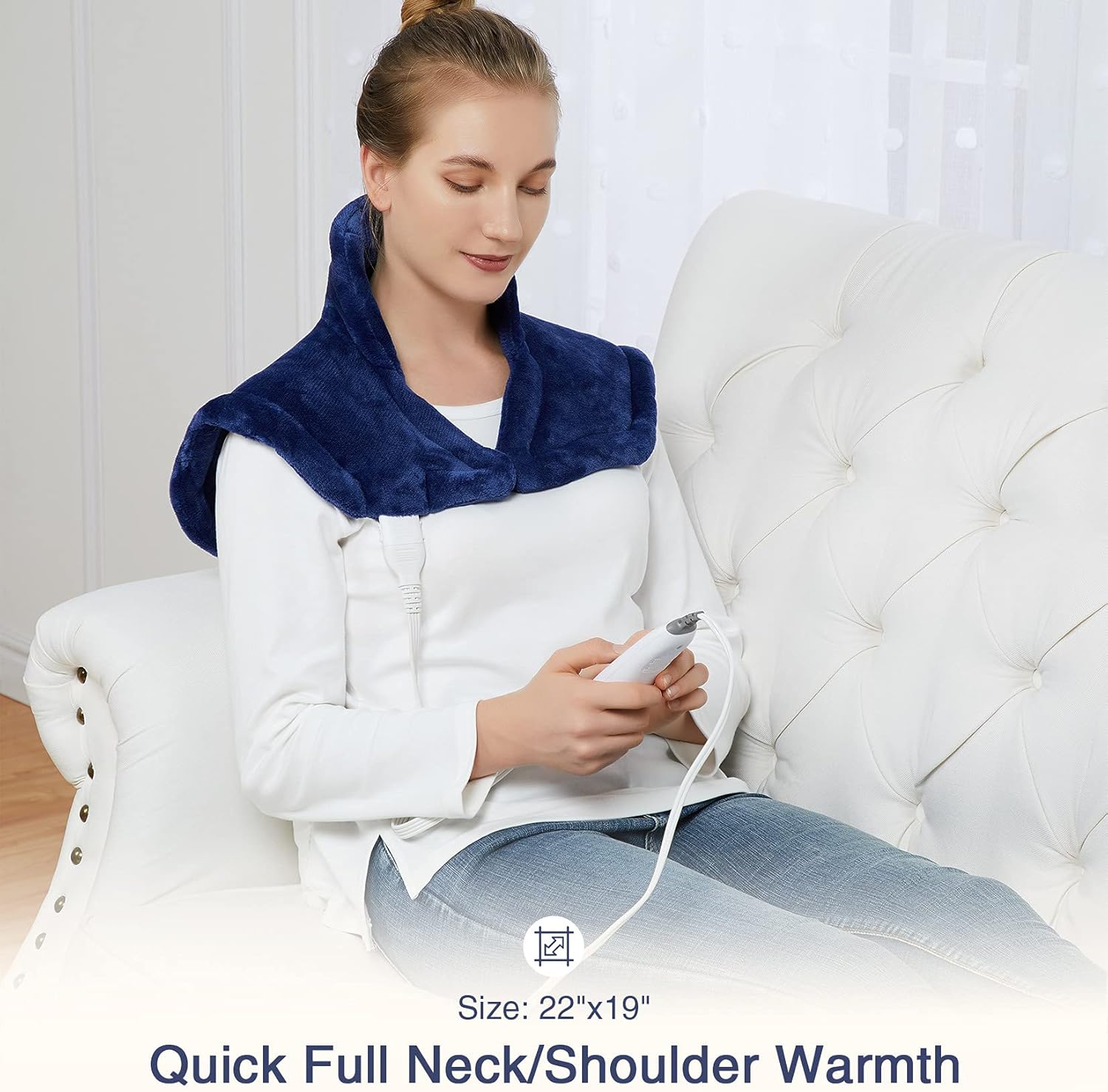 Heating Pad for Neck and Shoulders and Back, Weighted Electric Heat Pads for Pain Relief, 4 Heat Settings, Timers 2h Auto Off, Birthday Gifts for Women Men Mom Dad, Navy Blue