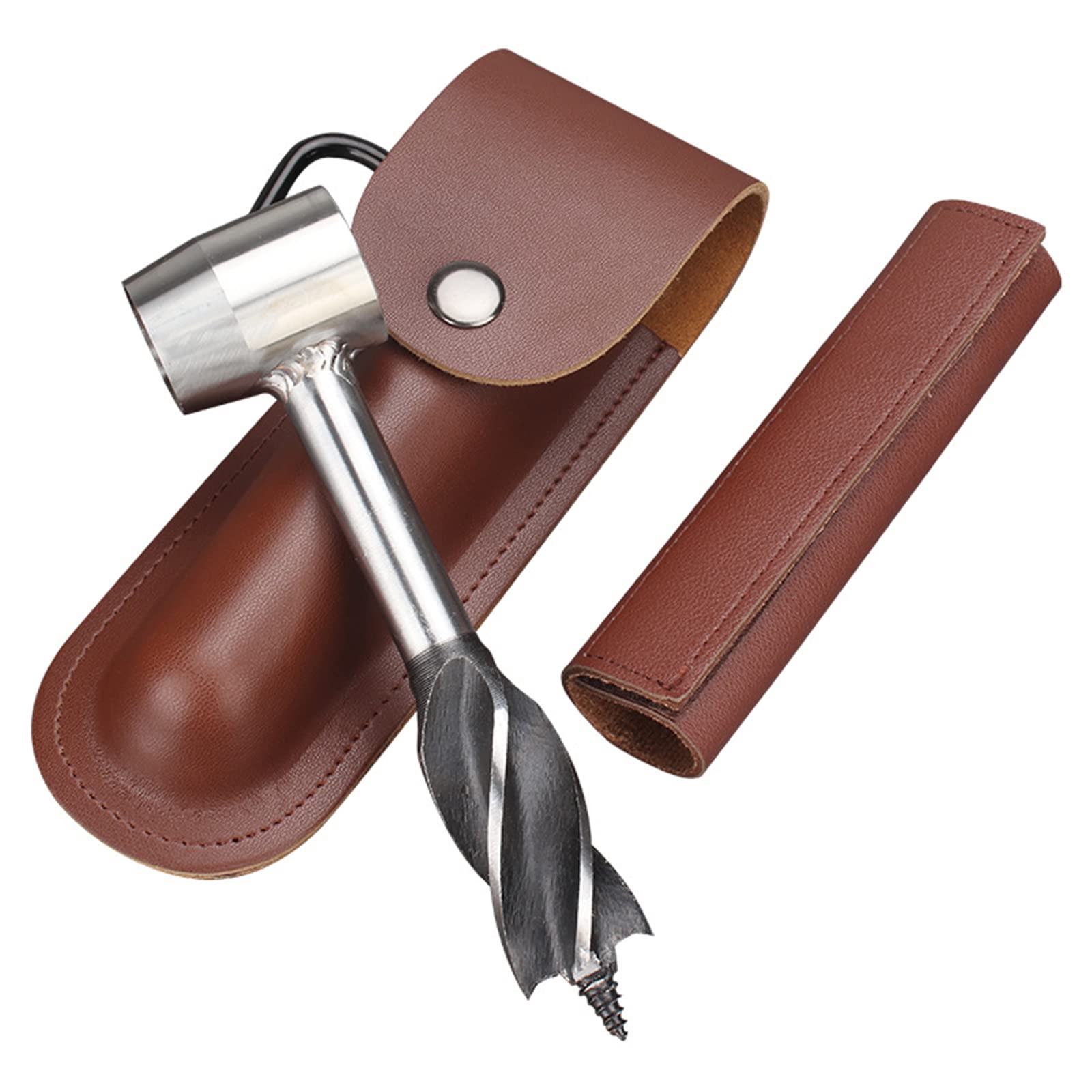 Mèche à Main En Acier Carbone Pour Bushcraft Et Camping - Foret Manuel à Œil Pour Perçage Bois, Avec Étui En Cuir