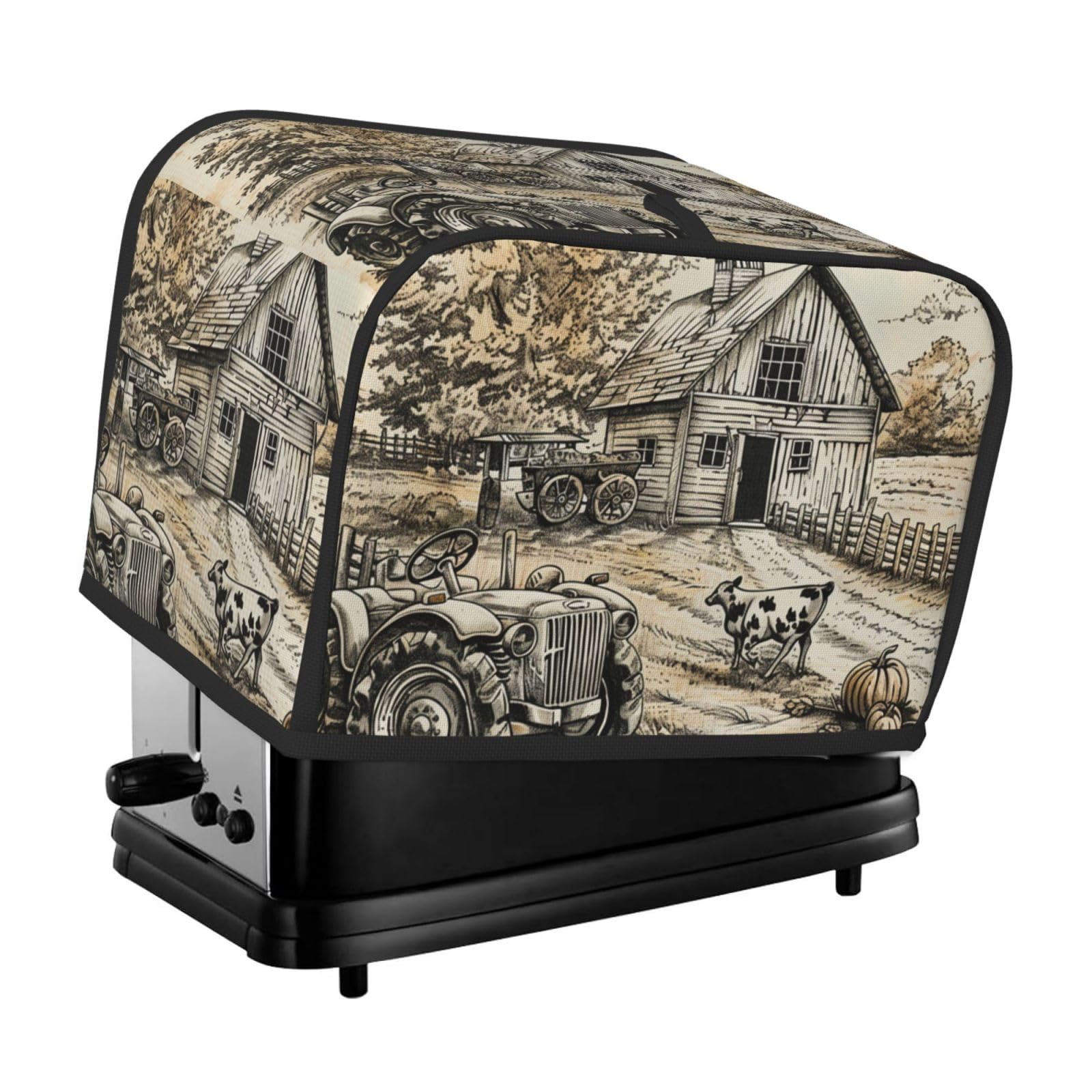Vintage Farm Cow Pumpkin Toaster Cover 2 Slice Bread Maker Cover with Pockets Kitchen Small Appliance Dustproof Cover Fingerprint Protection Bread Oven Cover Home Decorative
