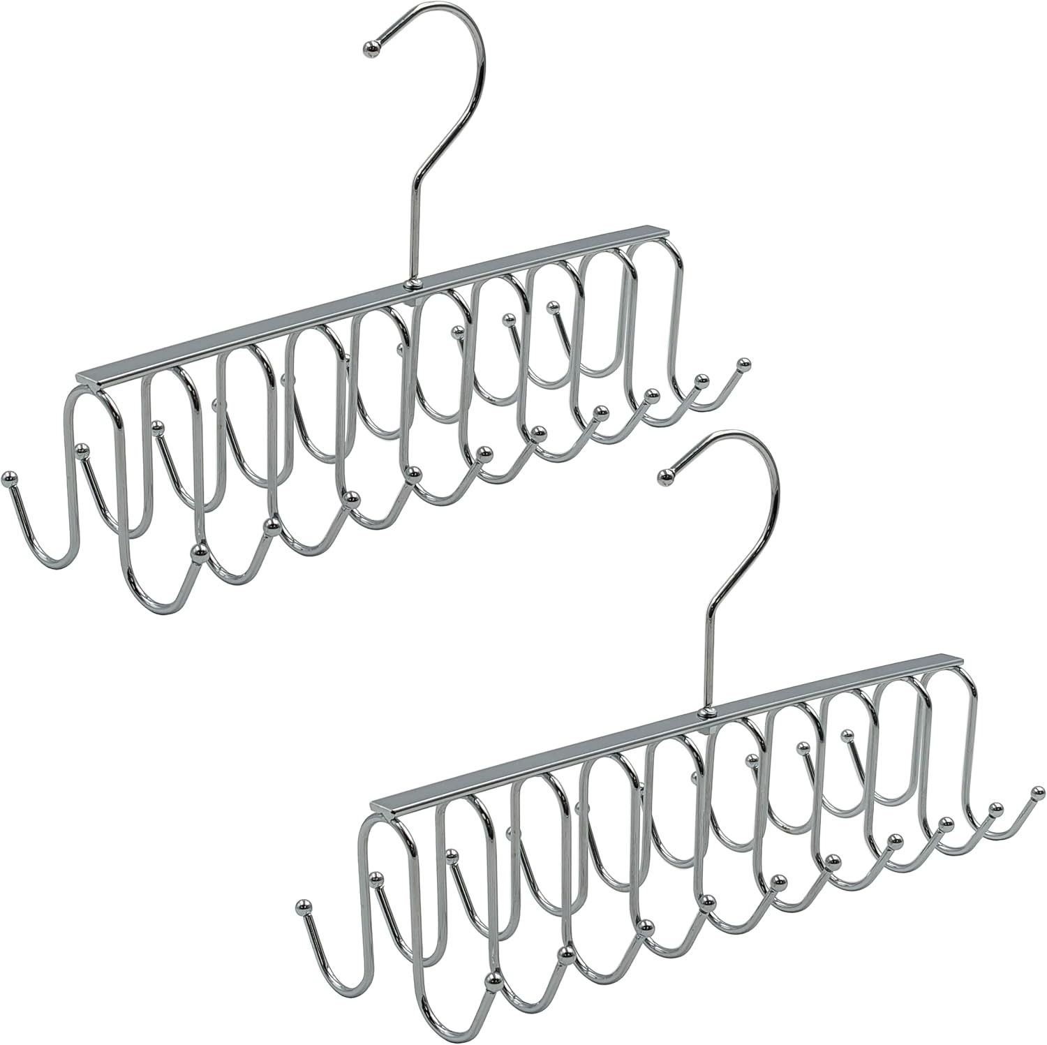 2 Pack of 20 Hook Chrome Closet Hangers for Belts, Ties, Bras, Scarves by Electronix Express
