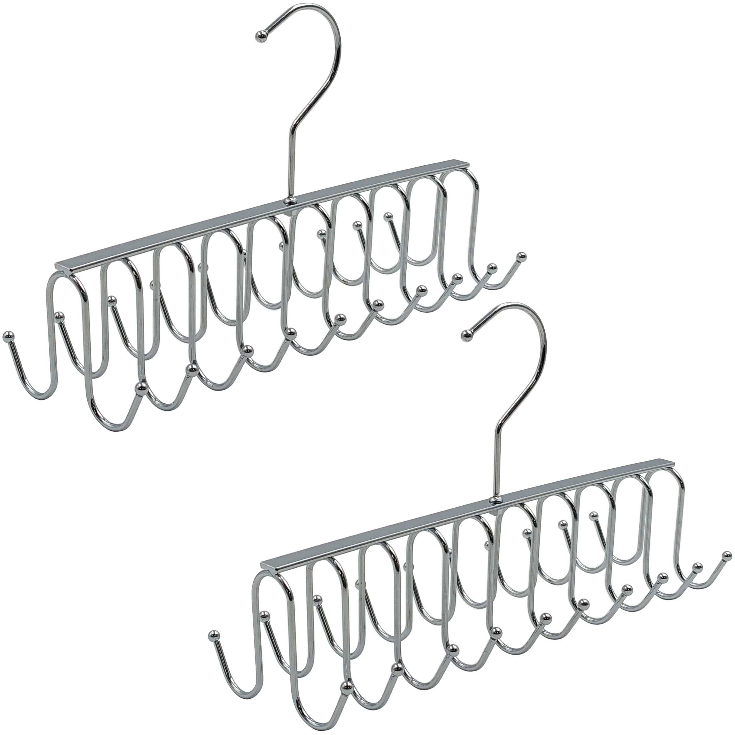 2 Pack of 20 Hook Chrome Closet Hangers for Belts, Ties, Bras, Scarves by Electronix Express