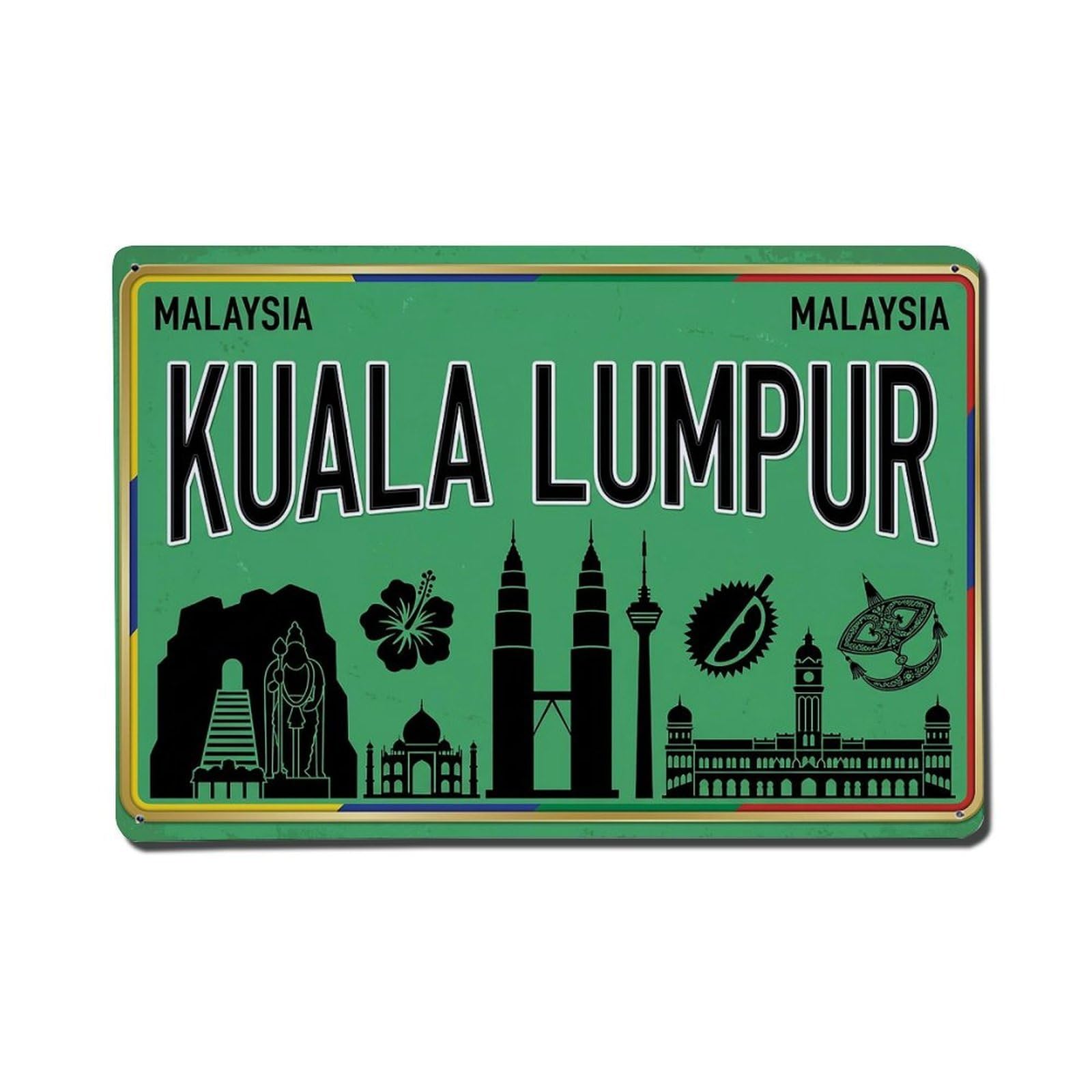 Cwbufd 8X12inch(20X30cm) Vintage Travel Kuala Lumpur Malaysia Towers Metal Tin Sign Plaque Wall Decor For Cafe, Club Bar, Office, Garden Metal Poster 8X12inch