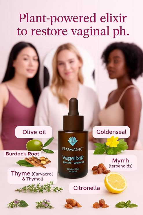 Vagelixir Yoni Elixir يستعيد توازن الرقم الهيدروجيني، يزيل الروائح الكريهة ويرطب، مزيج مهدئ عشبي عضوي من البريبايوتك للعناية المهبلية الحساسة، تركيبة خالية من السموم. EST. 2015