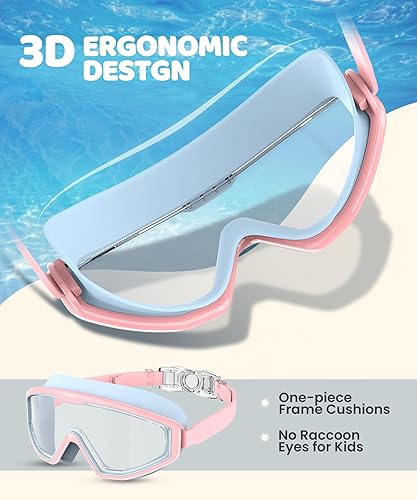 Miniatura 3 de Gafas de natación para niños, paquete de 3 gafas de natación para niños de 4 a 16 años, gafas de piscina con protección UV antivaho para niños y