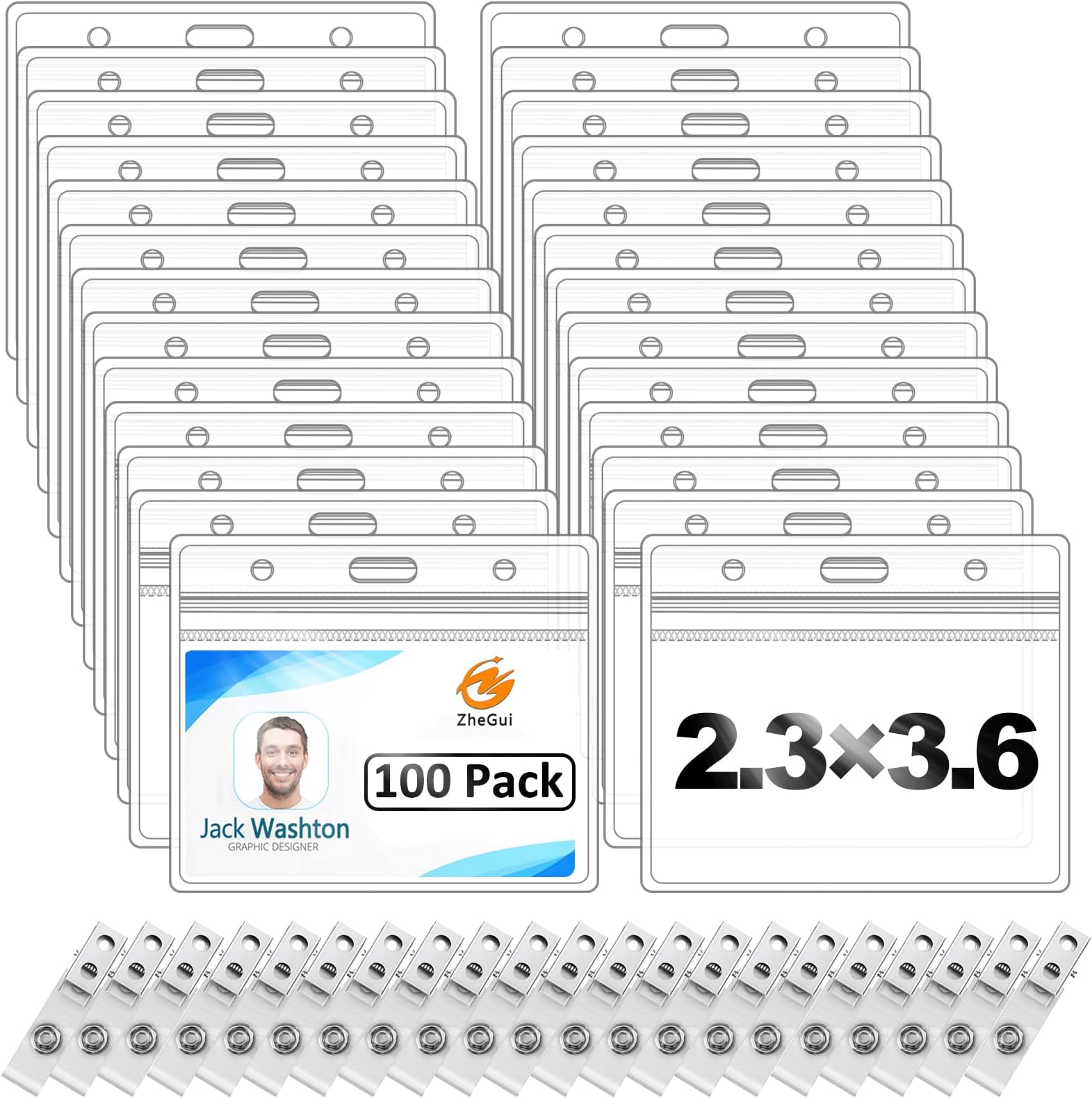 ZHEGUI Clear Plastic Horizontal Name Tag Holder and Metal